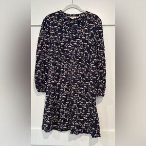 Boden Navy Print Top with Pale Pink Fox Motif